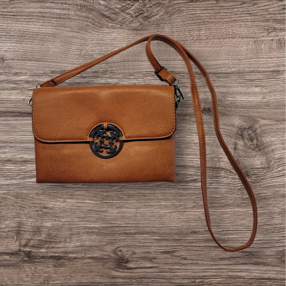 Sam & Hadley‎ Bag Brown Vegan Leather Purse Crossbody Bag Emblem